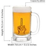 RUGLUSH Middle Finger Beer Mug – Glass Beer Mugs with Handles – Tall Glass Beer Mug for Men – Funny Beer Gifts for Men Birthday, Anniversary, Father’s Day – Sturdy Beer Mug Novelty Gifts for Men
