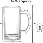 Okllen 8 Pack 16 Oz Glass Beer Mug with Handle, Heavy Large Glass Steins Beer Cups with Stainless Steel Straws, Heavy Base, Thick Drinking Glasses for Freezer, Bar, Cocktail, Alcohol, Beverages, Soda