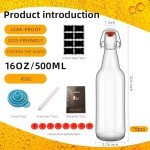 eispap Clear Beer Bottles with Flip Caps, 16oz Glass Bottle with Swinging Top for Airtight Lids, Home Brewing and Fermentation Kombucha, Vanilla Extract, Beverage, Water (Clear 8 pcs)