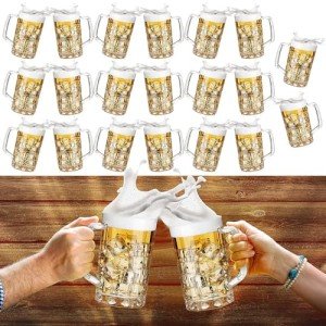Mifoci 20 Pcs Plastic Beer Mugs with Handles Bulk Clear Beer Stein Glasses Reusable Large Drinking Cups for Bar Home Hotel Cocktail Beverages Milk Juice Alcohol Soda(16 oz)