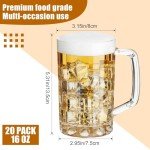 Mifoci 20 Pcs Plastic Beer Mugs with Handles Bulk Clear Beer Stein Glasses Reusable Large Drinking Cups for Bar Home Hotel Cocktail Beverages Milk Juice Alcohol Soda(16 oz)