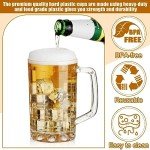 Mifoci 20 Pcs Plastic Beer Mugs with Handles Bulk Clear Beer Stein Glasses Reusable Large Drinking Cups for Bar Home Hotel Cocktail Beverages Milk Juice Alcohol Soda(16 oz)