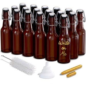 Nevlers 18PK 8.5Oz Swing Top Glass Bottles | Mini Beer Bottles | Amber Glass Bottle Gifts for Men & Women | Juice Bottles | Hot Sauce Bottles | Wine Bottles | Vanilla Extract Bottles | Syrup Bottles