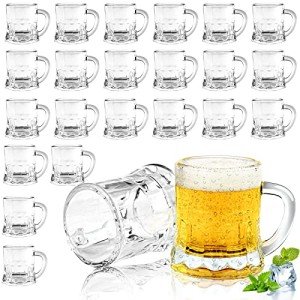 JUXINGDAZYF Mini Beer Mugs, Set of 24, 2 Oz with Handles, Glass Mugs for Beer, Whiskey, Tequila, Vodka