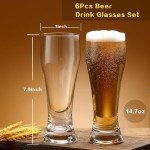 Wlasss Beer Glasses Set of 6,14.7oz Glasses Drinking Set, Craft Pint Glasses for Freezer Supply Aroma Retention, Tall Beer Mug and Glassware Gifts for Men