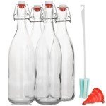 AYL Flip Top Glass Bottle [1 Liter / 33 fl. oz.] [Pack of 4] – Swing Brewing Bottle with Stopper for Beverages, Oil, Vinegar, Kombucha, Water, Soda, Kefir – Airtight Lid & Leak Proof Cap – Clear