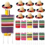 Panitay 10 Sets Tiny Sombrero Hats Mini Serapes for Bottles Colorful Beer Poncho Cover Cape Sombrero Bottles Topper for Cinco De Mayo Mexican Fiesta Party Table Decorations