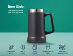 KooK Beer Stein, Stainless Steel Coffee Mug, Tumbler with Thermal Vacuum Insulation, Big Grip, Adventure, Double Walled Drinking Cup, Large Handle, Shatterproof, Storm Grey, 24 oz