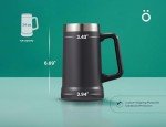 KooK Beer Stein, Stainless Steel Coffee Mug, Tumbler with Thermal Vacuum Insulation, Big Grip, Adventure, Double Walled Drinking Cup, Large Handle, Shatterproof, Storm Grey, 24 oz