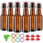 Miukada Amber Glass Beer Bottles with Airtight Lids 12oz, Swing Top Brown Glass Bottles with Stoppers 6pcs - Dark Flip Top Glass Bottles with Caps for home brewing, Beer, Wine