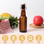 Miukada Amber Glass Beer Bottles with Airtight Lids 12oz, Swing Top Brown Glass Bottles with Stoppers 6pcs - Dark Flip Top Glass Bottles with Caps for home brewing, Beer, Wine