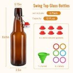 Miukada Amber Glass Beer Bottles with Airtight Lids 12oz, Swing Top Brown Glass Bottles with Stoppers 6pcs - Dark Flip Top Glass Bottles with Caps for home brewing, Beer, Wine