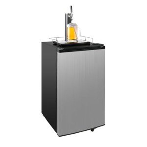 Keg Beer Cooler - 3.4 Cu.Ft. Capacity Kegerator w/ 4 Casters, CO2 Cylinder, Temperature Control - Black & Stainless Steel Finish
