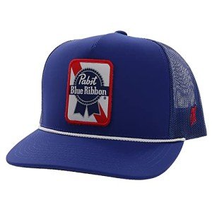 HOOEY Officially Licensed Pabst Blue Ribbon One Size Fits All Adjustable Snapback Hat for Men and Women Mesh Back Trucker Hat (Blue)