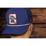 HOOEY Officially Licensed Pabst Blue Ribbon One Size Fits All Adjustable Snapback Hat for Men and Women Mesh Back Trucker Hat (Blue)