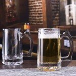 TUSAPAM Heavy Beer Mugs Set, 12.5oz Glass Mugs With Handle, Beer Glasses For Freezer, 370ml Beer Drinking Glasses, Traditional Stein For Bar, Alcohol, Beverages,Coffee, Teas, Set of 6
