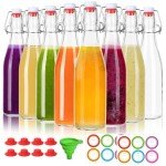 TOEKSIX 8 Pack 16 oz Swing Top Glass Bottles,Glass Bottles with Stoppers Lids,Glass Beer Bottle with Airtight Rubber Seal Flip Caps for Home Brewing Kombucha,Beverages,Oil,Vinegar,Wine,Cider,Soda