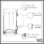 Vikko Beer Mug, Set of 6 Glass Beer Mugs, 10 Ounce, Dishwasher Safe Durable Drinking Glass for Craft Brews, Beer or Water