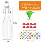 TOEKSIX 8 Pack 16 oz Swing Top Glass Bottles,Glass Bottles with Stoppers Lids,Glass Beer Bottle with Airtight Rubber Seal Flip Caps for Home Brewing Kombucha,Beverages,Oil,Vinegar,Wine,Cider,Soda