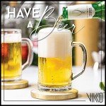 Vikko Beer Mug, Set of 6 Glass Beer Mugs, 10 Ounce, Dishwasher Safe Durable Drinking Glass for Craft Brews, Beer or Water