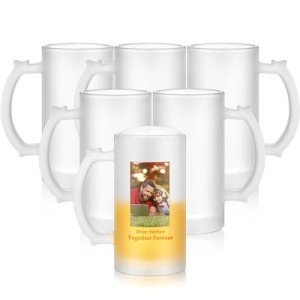 Mifoci 6 Pcs Sublimation Blank Glass Mugs 16 oz Frosted Beer Cups Can Add Photo Text or Images on Personalized Beer Glass for Husband Dad Men Father's Day Oktoberfest Funny Gift