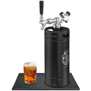 KEG STORM Portable Mini Keg Draft Beer Dispenser System with Drip Mat and Foldable Funnel, 128 oz Stainless Steel Growler, Matte Black