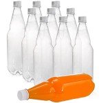 Hiceeden 10 Pcs 33 oz Plastic Soda Bottles with Caps, 1L Disposable Long Neck Wine Bottles with Lid, Reusable Empty Plastic Bottle for Beverage, Liquor, Beer, Milk, Juices, Smoothies