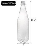 Hiceeden 10 Pcs 33 oz Plastic Soda Bottles with Caps, 1L Disposable Long Neck Wine Bottles with Lid, Reusable Empty Plastic Bottle for Beverage, Liquor, Beer, Milk, Juices, Smoothies