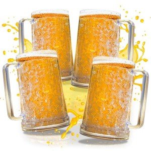 Granatan Beer Mugs with Gel Freezer 16 oz, Clear Double Walled Beer Mugs with Handles Set Of 4