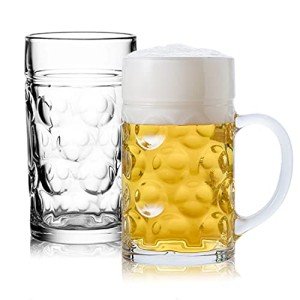 German Glass Beer Stein Mugs - Jumbo 1.2L, Freezable 40oz, Extra Large, Dishwasher Safe 2Pack