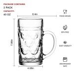 German Glass Beer Stein Mugs - Jumbo 1.2L, Freezable 40oz, Extra Large, Dishwasher Safe 2Pack