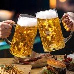 German Glass Beer Stein Mugs - Jumbo 1.2L, Freezable 40oz, Extra Large, Dishwasher Safe 2Pack