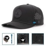 BRIMZ Golf Performance Hat - Breathable Sweat & Water Resistant Golfing Snapback Cap with Tee Holder & Magnetic Ball Marker (Black - Beers & Bogeys)