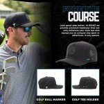 BRIMZ Golf Performance Hat - Breathable Sweat & Water Resistant Golfing Snapback Cap with Tee Holder & Magnetic Ball Marker (Black - Beers & Bogeys)