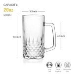 Cambareign Beer Mug Set of 2, 20oz Crystal Beer Glasses with Handle, Glass Beer Mugs for Freezer, Gifts for Men