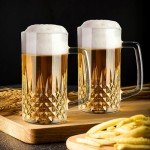 Cambareign Beer Mug Set of 2, 20oz Crystal Beer Glasses with Handle, Glass Beer Mugs for Freezer, Gifts for Men