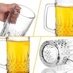 Cambareign Beer Mug Set of 2, 20oz Crystal Beer Glasses with Handle, Glass Beer Mugs for Freezer, Gifts for Men