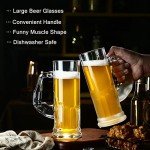 DECKALY Heavy Beer Mugs 20oz Glass Mugs With Handle, Beer Glasses For Freezer, Beer Drinking Glasses, Funny Shape Stein For Bar, Alcohol, Beverages (Large)