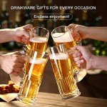 DECKALY Heavy Beer Mugs 20oz Glass Mugs With Handle, Beer Glasses For Freezer, Beer Drinking Glasses, Funny Shape Stein For Bar, Alcohol, Beverages (Large)