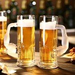 DECKALY Heavy Beer Mugs 20oz Glass Mugs With Handle, Beer Glasses For Freezer, Beer Drinking Glasses, Funny Shape Stein For Bar, Alcohol, Beverages (Large)