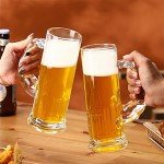 DECKALY Heavy Beer Mugs 20oz Glass Mugs With Handle, Beer Glasses For Freezer, Beer Drinking Glasses, Funny Shape Stein For Bar, Alcohol, Beverages (Large)