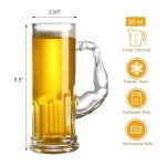 DECKALY Heavy Beer Mugs 20oz Glass Mugs With Handle, Beer Glasses For Freezer, Beer Drinking Glasses, Funny Shape Stein For Bar, Alcohol, Beverages (Large)