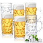 Yesland 6 Pack Beer Mug with Handle, 20 oz Glass Beer Stein Mugs for Freezer Large Heavy-Duty Beer Cups Drinking Glassware Pub for Bar, Alcohol, Beverages, Men, Clear