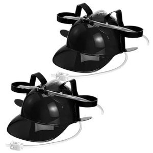 zsccxq 2 Pcs Juice Hat Funny soda Hat Helmet Adjustable can Holder Soda Cap with Straw for Christmas Party Gifts (Black)