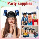 zsccxq 2 Pcs Juice Hat Funny soda Hat Helmet Adjustable can Holder Soda Cap with Straw for Christmas Party Gifts (Black)