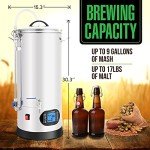 Nutrichef All In One Home Beer Brewing Mash and Boil Device with Circulation Pump 5-Piece Stainless Steel Set 9 Gallon 1600w Max w/LCD Display Programmable Multi-Step Mashing Control System