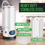 Nutrichef All In One Home Beer Brewing Mash and Boil Device with Circulation Pump 5-Piece Stainless Steel Set 9 Gallon 1600w Max w/LCD Display Programmable Multi-Step Mashing Control System