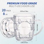 Ziliny 20 Pcs 8 oz Plastic Beer Mugs with Handles Dimpled Steins Small Beer Glasses Mini Mugs Reusable Oktoberfest Decorations for Festival Party Event Picnic BBQ, Clear