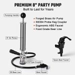 Hilangsan 8” Beer Keg Pump Keg Tap, D System Keg Party Pump for US Sankey, Kegerator Tap Stainless Steel Probe Coupler Beer Tap with Beer Line Faucet Hose Clamps for Homebrew Picnic Parties