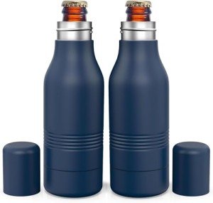 Beer Bottle Cooler, 2 Pack Stainless Steel Double Wall Bottle Insulator with Bottle Opener, Fit's Long Neck and Standard Neck 12oz Beer Bottles (Blue)